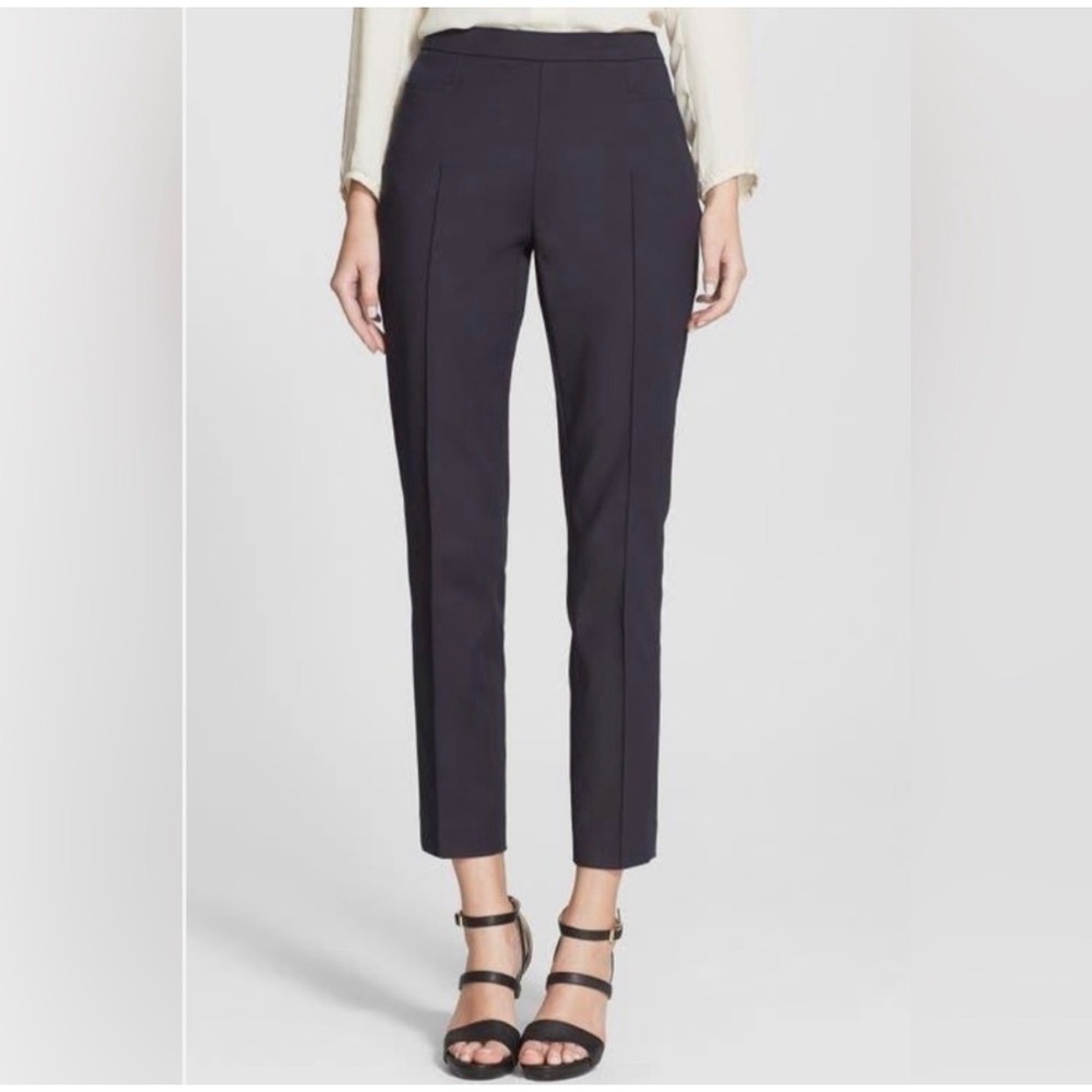 Akris Punto Franca Trousers Women 10 Gray Wool Blend Side Zip Tapered Pants
